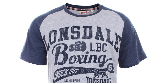 Pánske šedo-modré slim fit tričko s krátkym rukávom Lonsdale