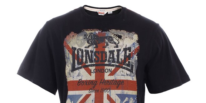 Pánske čierne tričko s britskou vlajkou Lonsdale