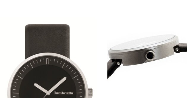 Čierne retro hodinky s koženým remienkom Lambretta