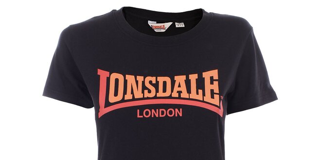 Dámske čierne tričko s oranžovým nápisom Lonsdale