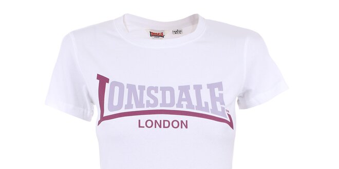 Dámske biele tričko s fialovým nápisom Lonsdale