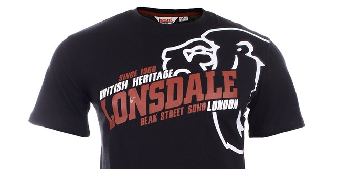 Pánske čierne tričko s červeno-bielym nápisom Lonsdale