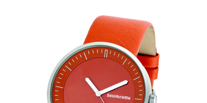 Oranžové hodinky s koženým remienkom Lambretta