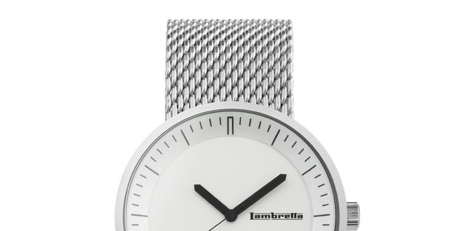 Strieborné hodinky s bílým ciferníkem Lambretta