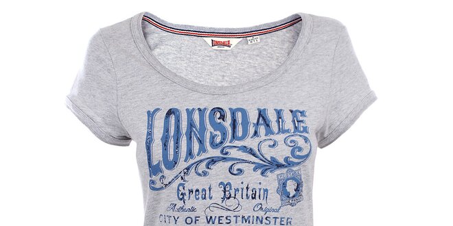 Dámske šedé tričko s modrým nápisom Lonsdale