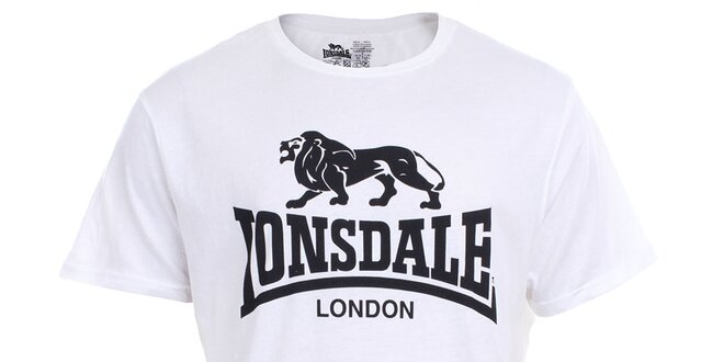 Pánske biele tričko s krátkym rukávom a čiernou potlačou Lonsdale