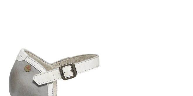 Dámske šedé kožené sandále s bielym lemovaním Buggy