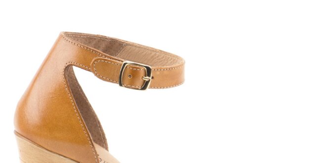Dámske hnedo-strieborné kožené sandálky s plnou pätou Liberitae