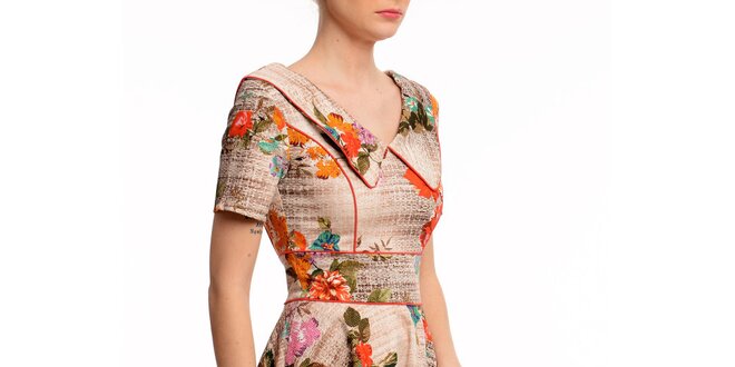 Dámske béžové šaty s kvetinovou potlačou Butik 7279
