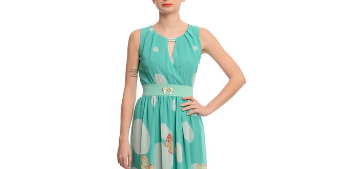 Dámske mätovo zelené šaty s motýlikmi Butik 7279