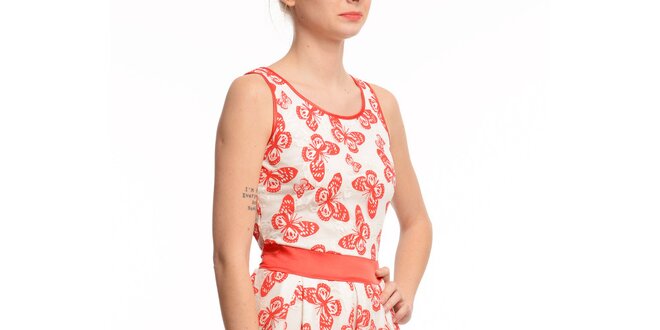 Dámske krátke šaty s červenými motýlikmi Butik 7279
