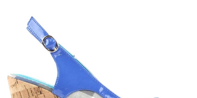Dámske modré kockované sandálky na kline Evento