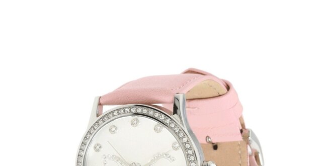 Dámske oceľové hodinky Dolce & Gabbana s kamienkami a ružovým remienkom