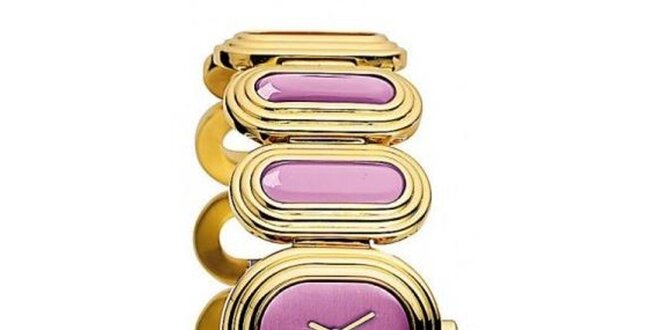 Dámske zlaté oceľové hodinky Dolce & Gabbana s fialovými kameňmi