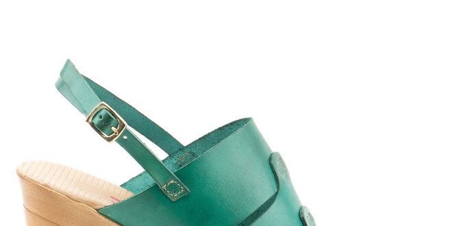 Dámske kožené sandále so zelenými remienkami na platforme Daneris