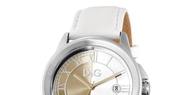 Dámske oceľové hodinky Dolce & Gabbana s bielym koženým remienkom