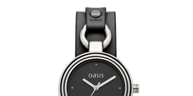 Dámske oceľové hodinky s čiernym koženým remienkom Oasis