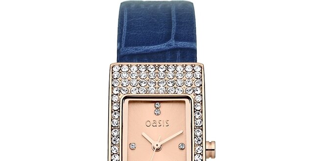 Dámske obdĺžnikové hodinky s modrým remienkom Oasis