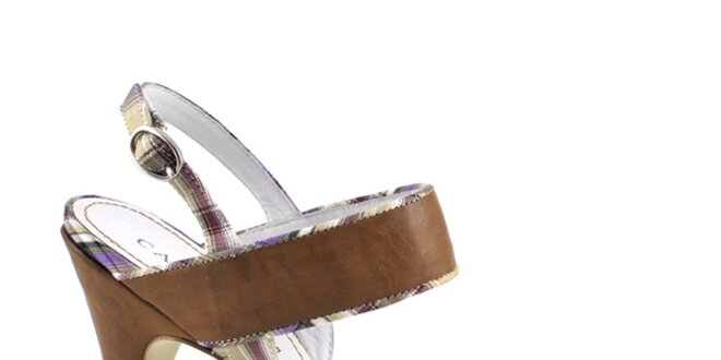 Dámske hnedé sandále s kockovanými detailmi Café Noir