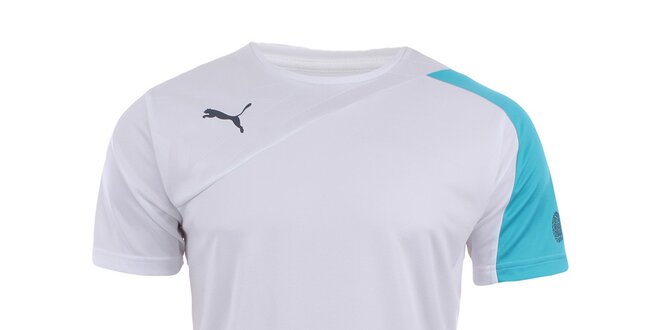 Pánske biele športové tričko s tyrkysovým rukávom Puma