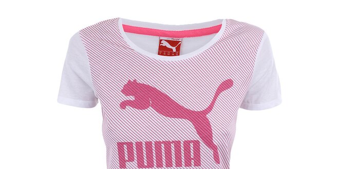 Dámske biele tričko s ružovou potlačou Puma
