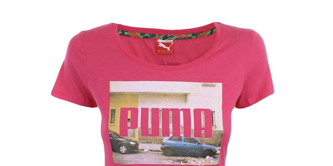 Dámske sýto ružové tričko s potlačou Puma