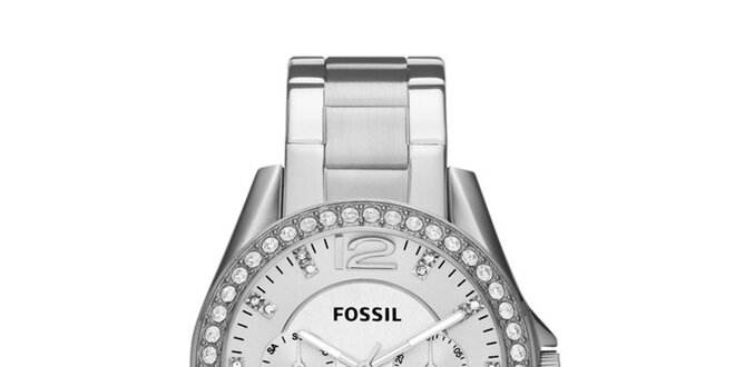 Dámske strieborné hodinky so zirkónmi Fossil