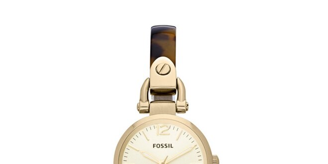 Dámske zlaté hodinky s hnedým remienkom Fossil