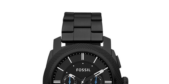 Pánske čierne hodinky s modrými ručičkami Fossil
