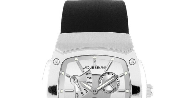 Pánske oceľové hodinky s hladkým čiernym remienkom Jacques Lemans
