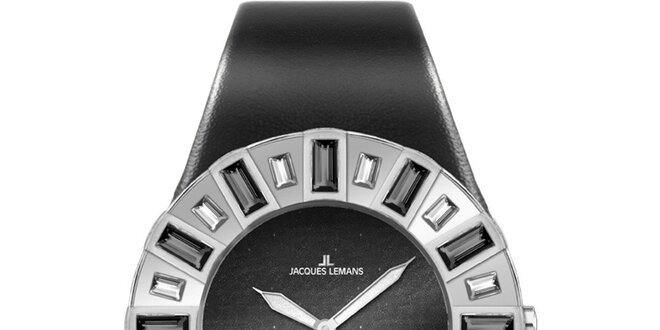 Dámske čierne hodinky s kryštáľmi Jacques Lemans