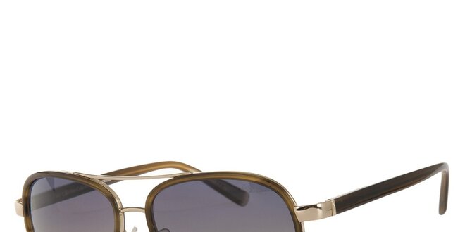 Pánske khaki slnečné okuliare Calvin Klein so zlatými detailami a polarizovanými sklami