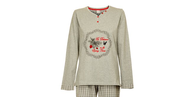 Dámske svetlo šedé pyžamo Admas s potlačou - nohavice a tričko