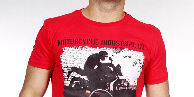 Pánske červené tričko s potlačou motorky Pontto