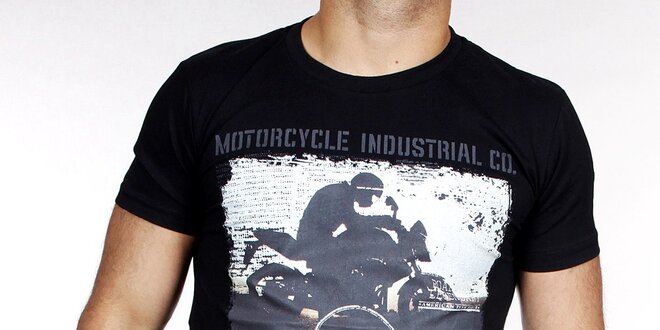 Pánske čierne tričko s potlačou motorky Pontto