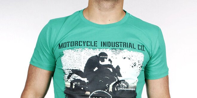 Pánske zelené tričko s potlačou motorky Pontto