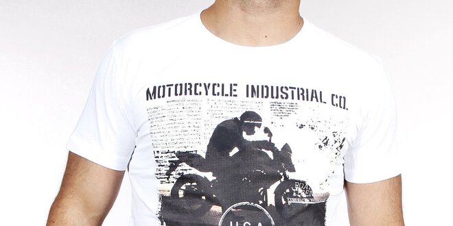 Pánske biele tričko s potlačou motorky Pontto