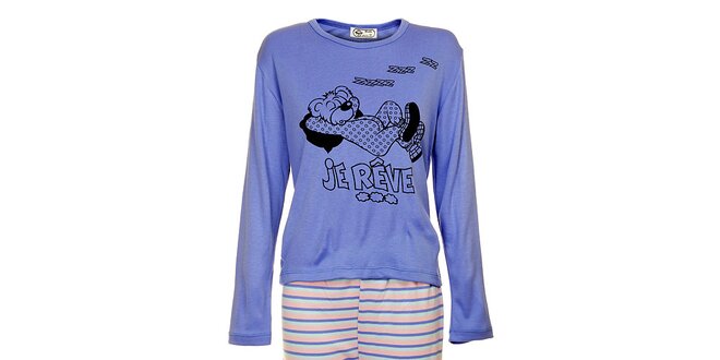 Dámske modré pyžamo Moda para TI s medveďom - nohavice a tričko