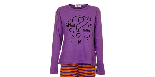 Dámske fialovo-oranžové pyžamo Isma s potlačou - nohavice a tričko