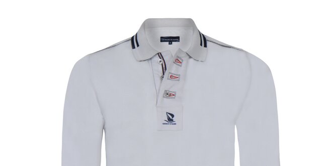 Pánske biele polo tričko s dlhým rukávom Giorgio Di Mare