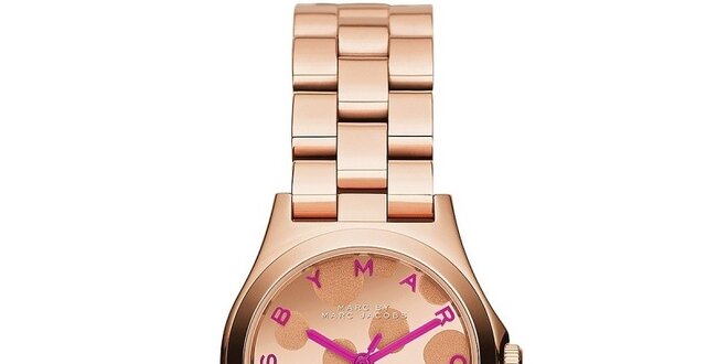 Dámske pozlátené hodinky s ružovými rafikami Marc Jacobs