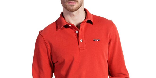 Pánske tehlovo červené polo tričko s dlhým rukávom Galvanni