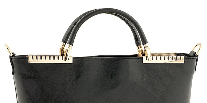 Dámska čierna kožená kabelka s kovovými detailmi Tina Panicucci