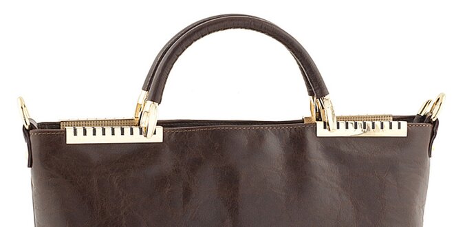 Dámska tmavo hnedá kožená kabelka s kovovými detailmi Tina Panicucci
