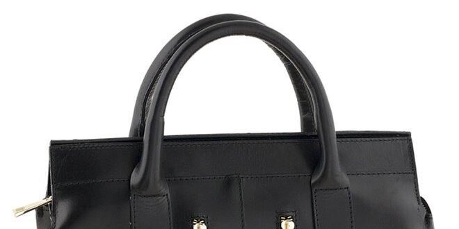 Dámska čierna kožená kabelka so zipsovými vreckami Tina Panicucci