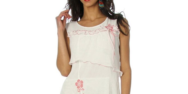 Dámske biele šaty s ružovými kvetmi Squise