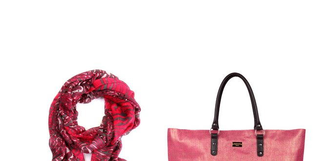 Dámsky set - farebná šatka a slamená ružová taška Invuu Lodon