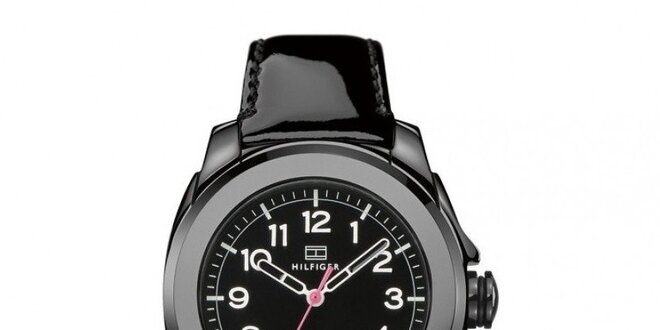 Dámske čierne keramické hodinky s lesklým remienkom Tommy Hilfiger