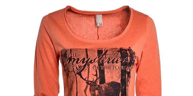 Dámske oranžové tričko s jeleňom Urban Surface