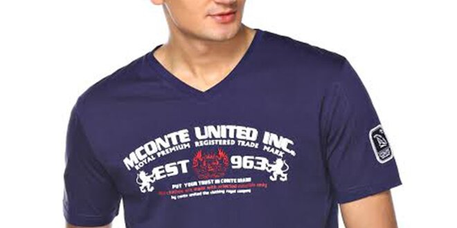 Pánske modré tričko s farebným nápisom M. Conte